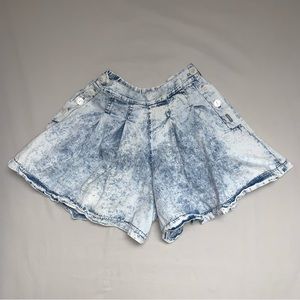 🆕 Vintage Acid Wash Denim Jean Flare Shorts Pleated Mom Women’s 80s 90s Spring